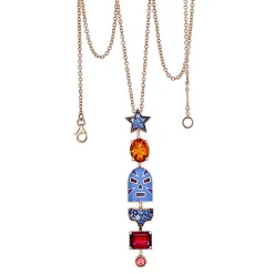 The Mankind Luchadores Pendant in Blue Enamel, Mixed Gemstones and Yellow Gold